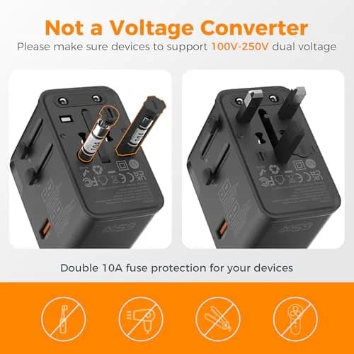 TESSAN Universal Travel Adapter 65W International Power Adapter with 4 USB Ports (2 USB-C, 2 USB-A) for 150+ Countries | Orange Black thumbnail 6