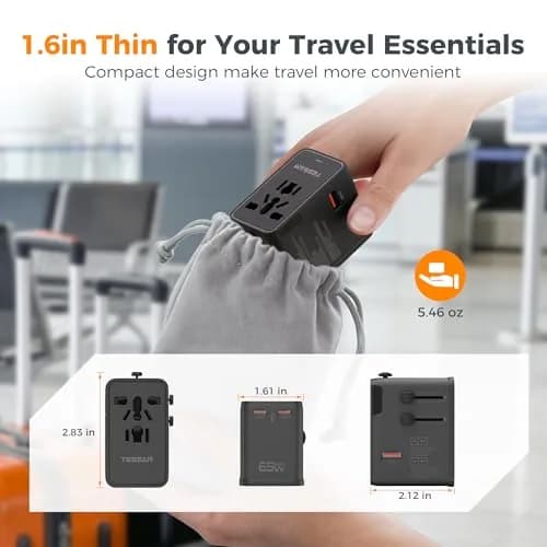 TESSAN Universal Travel Adapter 65W International Power Adapter with 4 USB Ports (2 USB-C, 2 USB-A) for 150+ Countries | Orange Black thumbnail 7