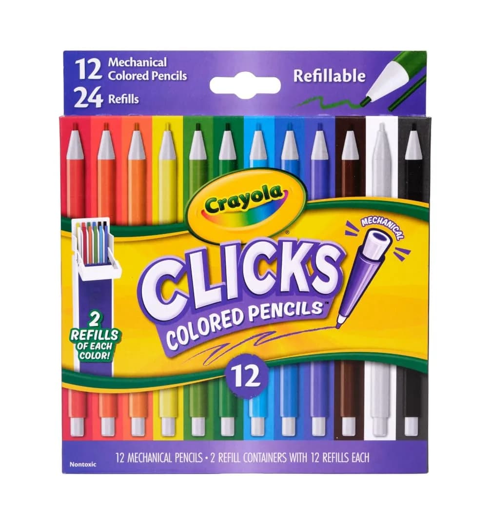Crayola Clicks Mechanical Colored Pencils 2.0mm | 12 Assorted Colors & 24 Refills