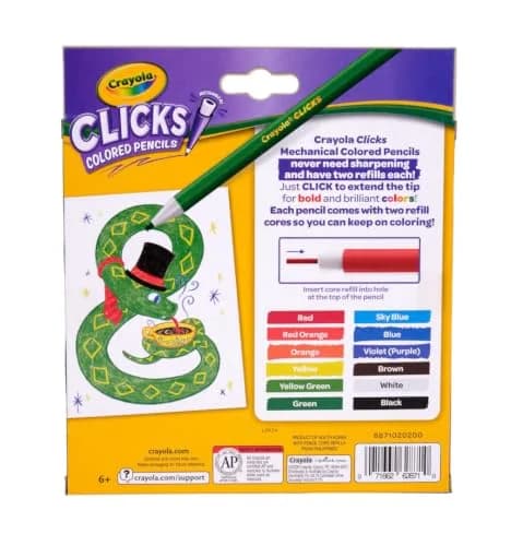 Crayola Clicks Mechanical Colored Pencils 2.0mm | 12 Assorted Colors & 24 Refills thumbnail 6