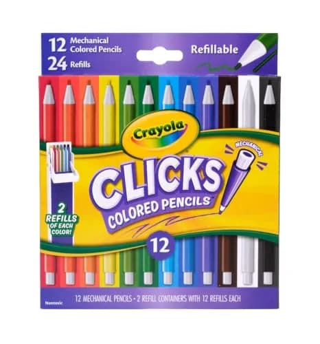 Crayola Clicks Mechanical Colored Pencils 2.0mm | 12 Assorted Colors & 24 Refills - main product image