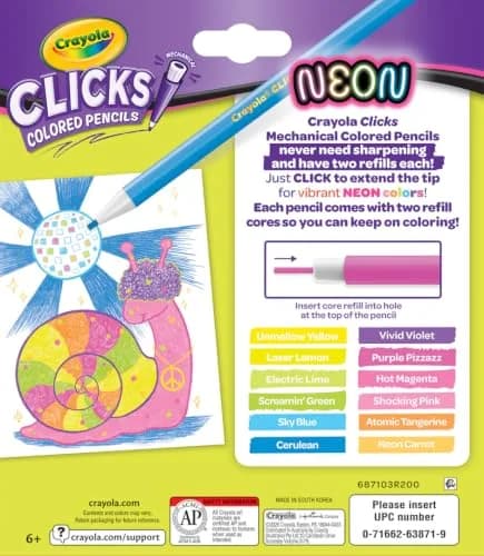 Crayola Clicks Mechanical Colored Pencil Set 12 Neon Colors 2.0mm | Smooth Lines for Kids Ages 5+ thumbnail 7