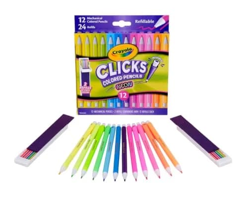 Crayola Clicks Mechanical Colored Pencil Set 12 Neon Colors 2.0mm | Smooth Lines for Kids Ages 5+ thumbnail 2