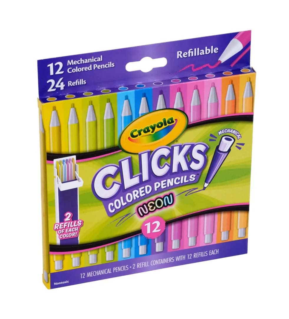 Crayola Clicks Mechanical Colored Pencil Set 12 Neon Colors 2.0mm | Smooth Lines for Kids Ages 5+ - view 3