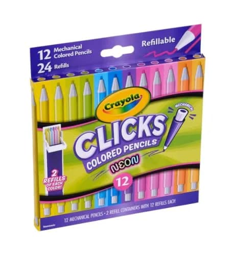 Crayola Clicks Mechanical Colored Pencil Set 12 Neon Colors 2.0mm | Smooth Lines for Kids Ages 5+ thumbnail 3