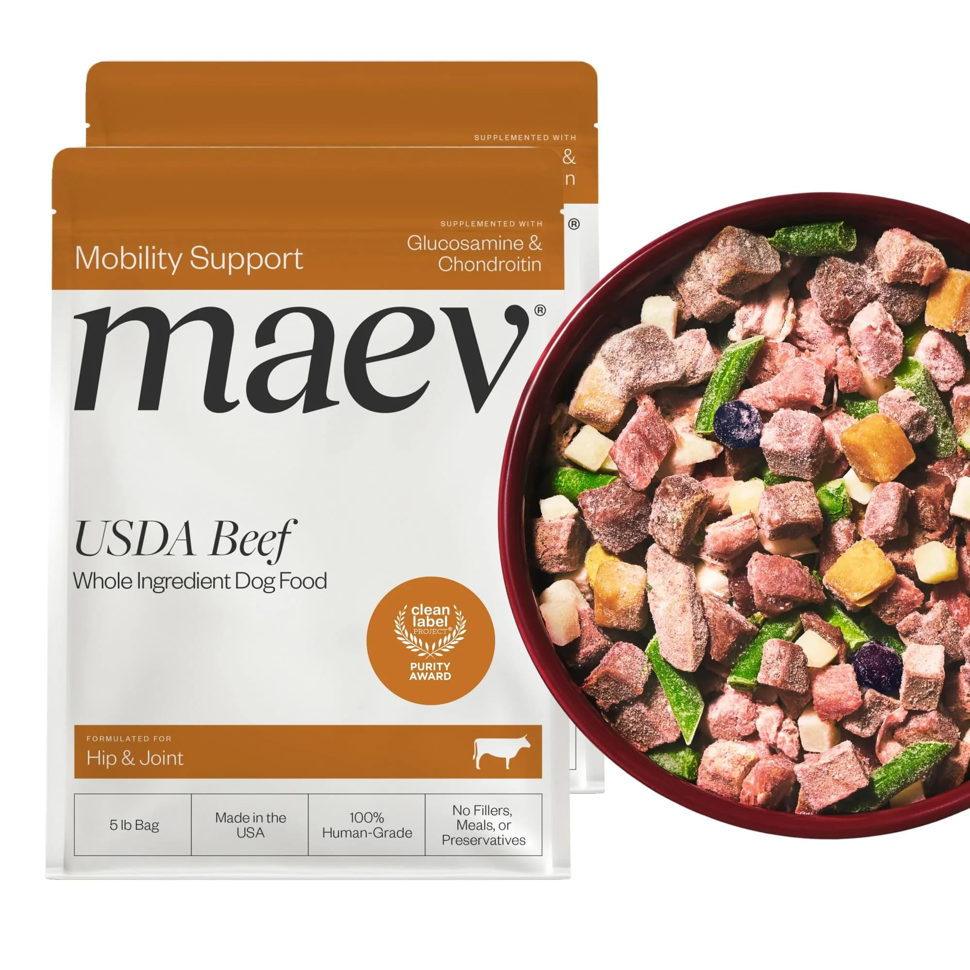 Maev Human-Grade Frozen Beef Dog Food 10 lb | Hip & Joint Support with Real Beef & Vegetables