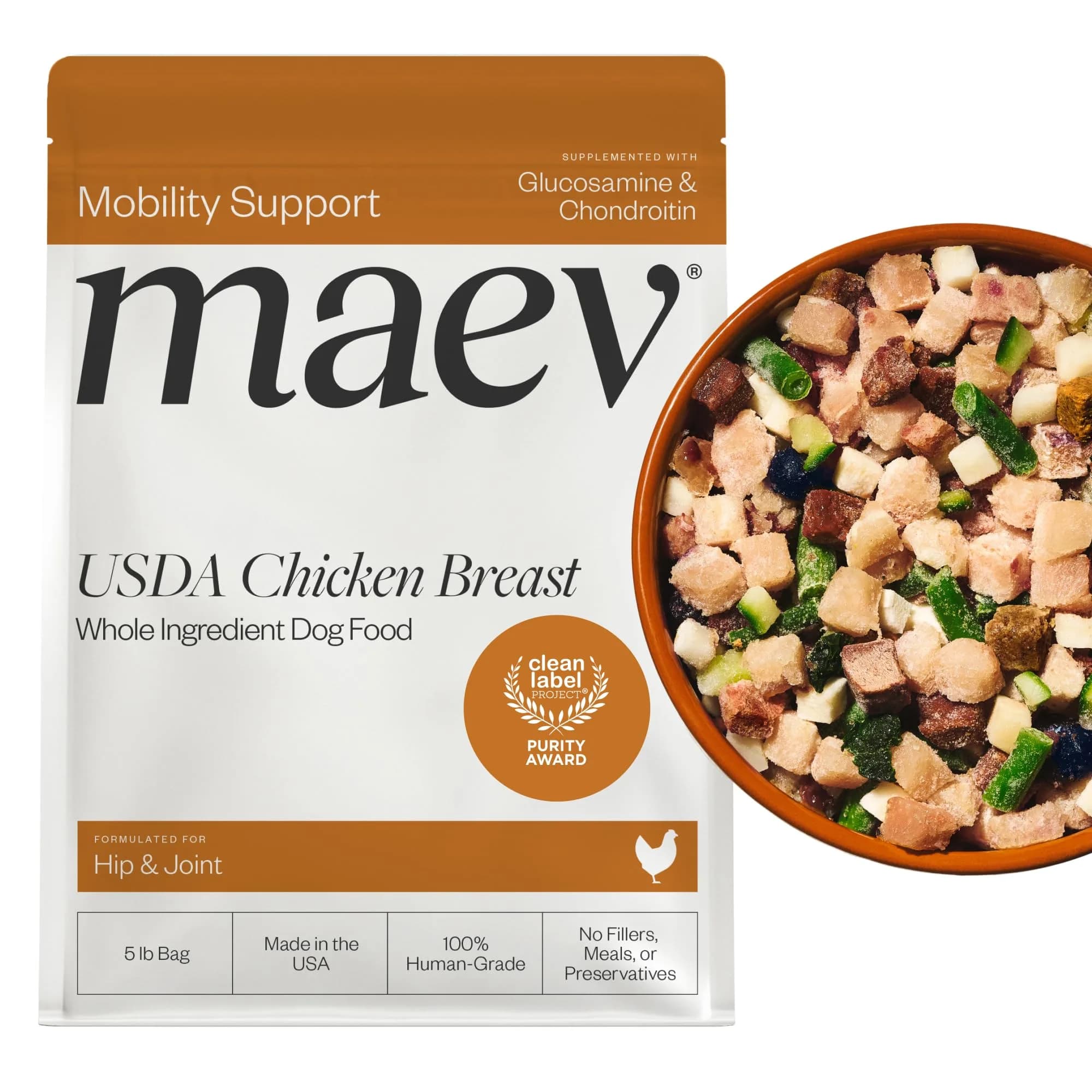 Maev Human-Grade Frozen Chicken Dog Food, Hip & Joint Support, 5 lb | Supports Mobility & Inflammation