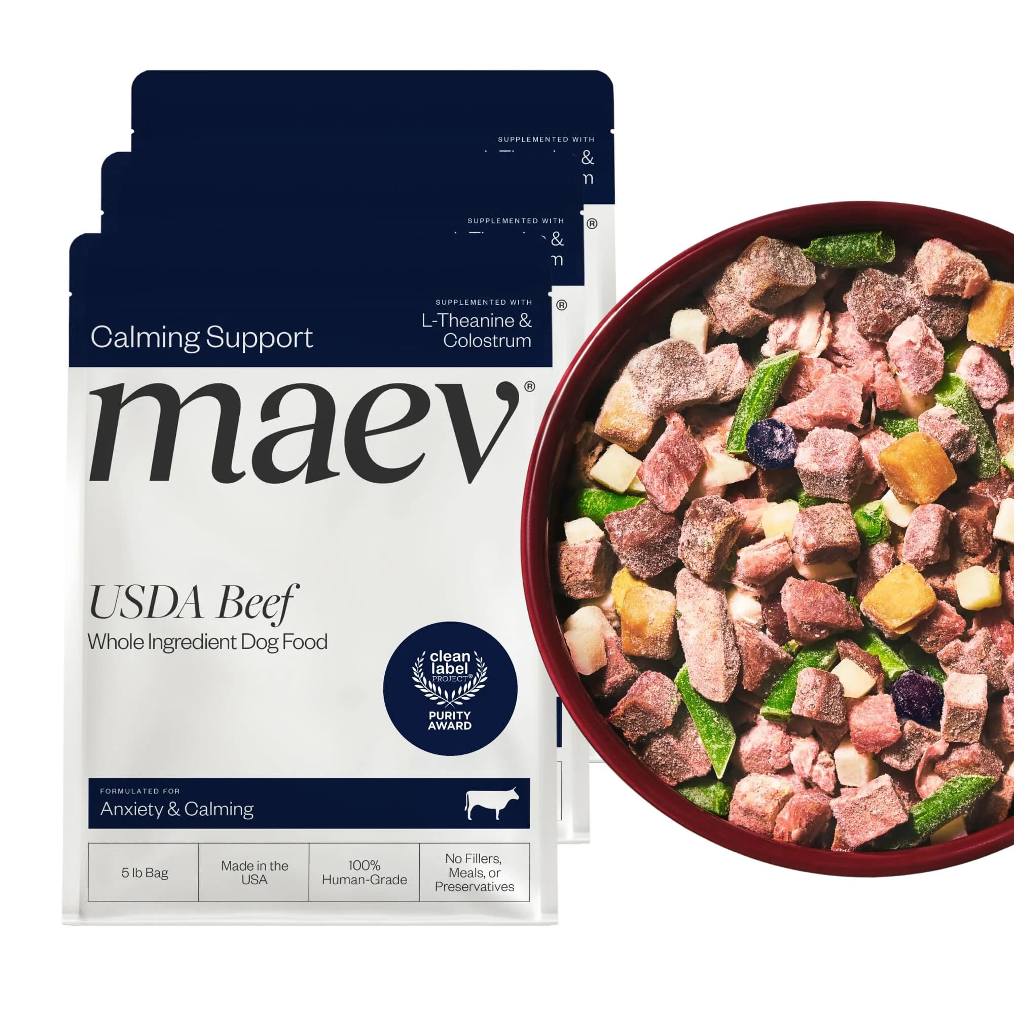 Maev Human-Grade Frozen Beef Dog Food 15 lb | Calming & Anxiety Support with Real Beef — Beef