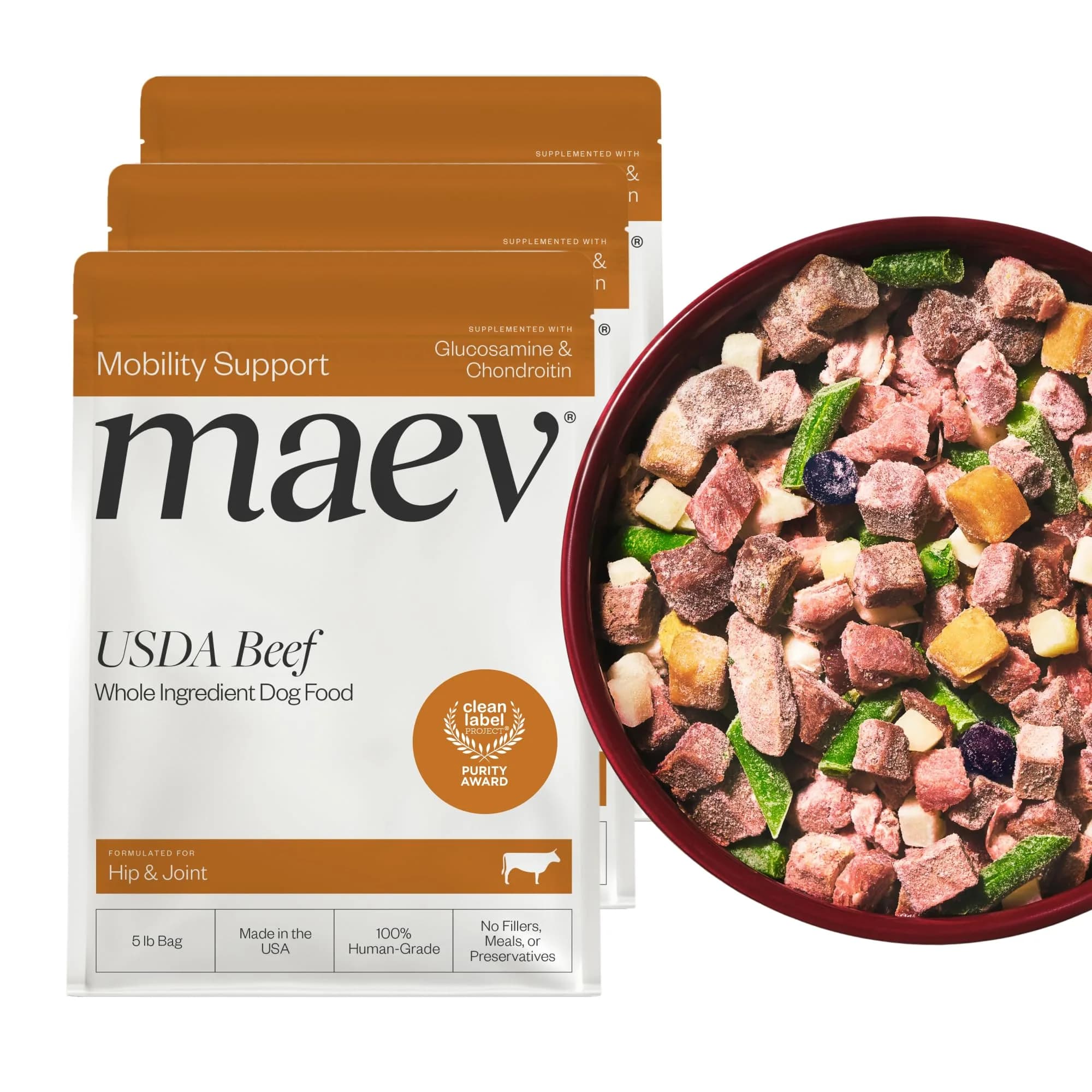 Maev Human-Grade Frozen Beef Dog Food, Hip & Joint Support, 15 lb | Supports Mobility & Inflammation - main product image