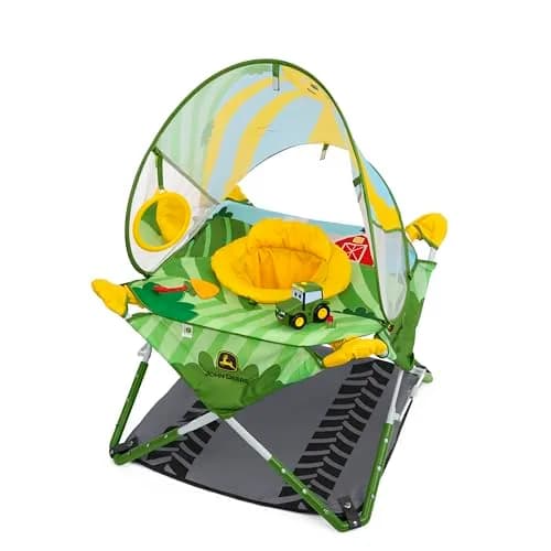 Bright Starts John Deere Pop 'N Jump Portable Baby Jumper | Foldable Indoor/Outdoor Baby Jumper with Sensory Activities, Ages 6–12 Months thumbnail 1