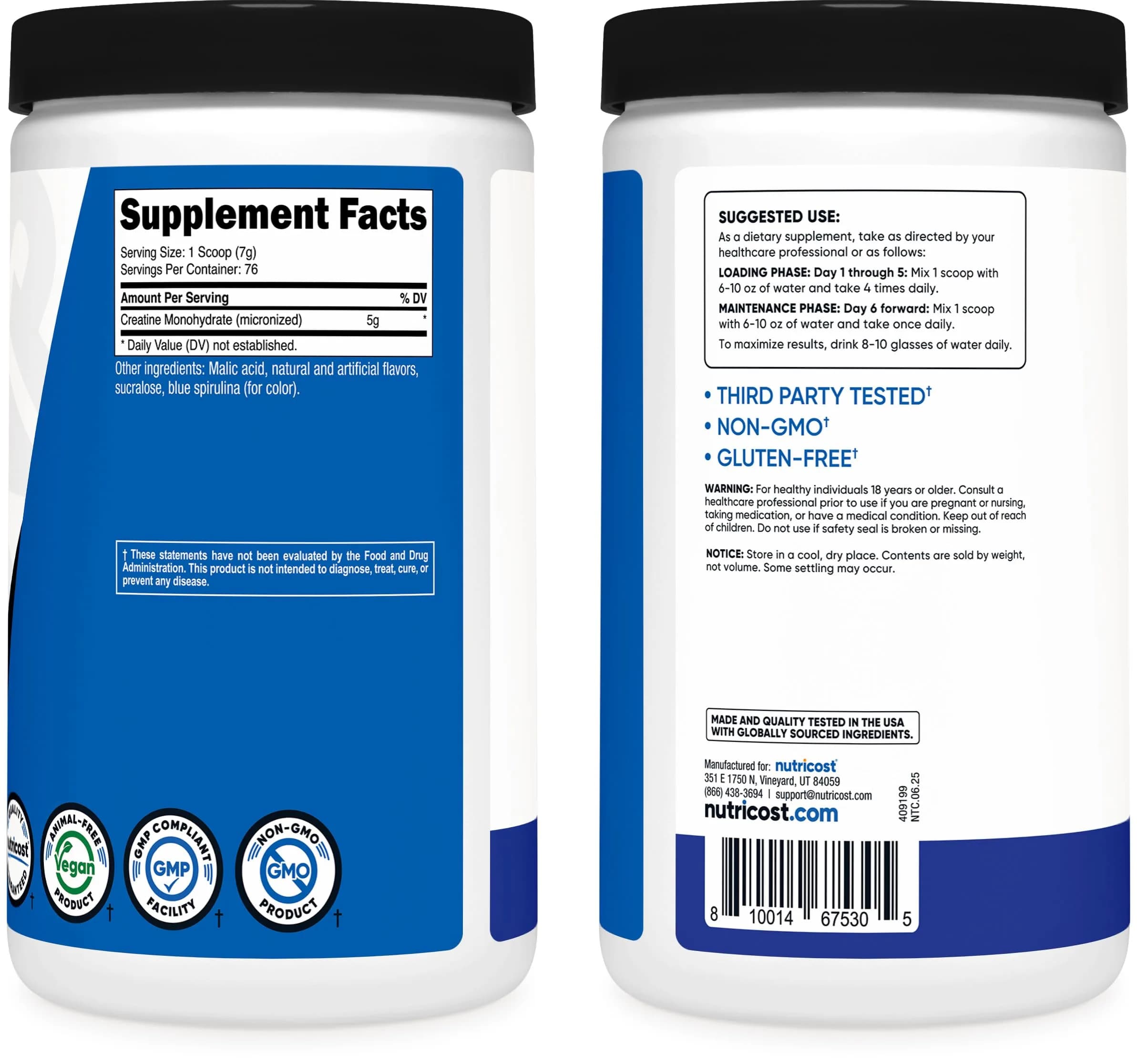 Nutricost Blue Raspberry Creatine Monohydrate Powder, 1kg (2 x 500g) | High Protein Nutritional Supplement - view 6