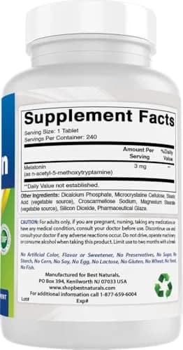 Best Naturals Melatonin 3mg 240 Tablets (Pack of 2) | Unflavoured Sleep Support in USA thumbnail 6