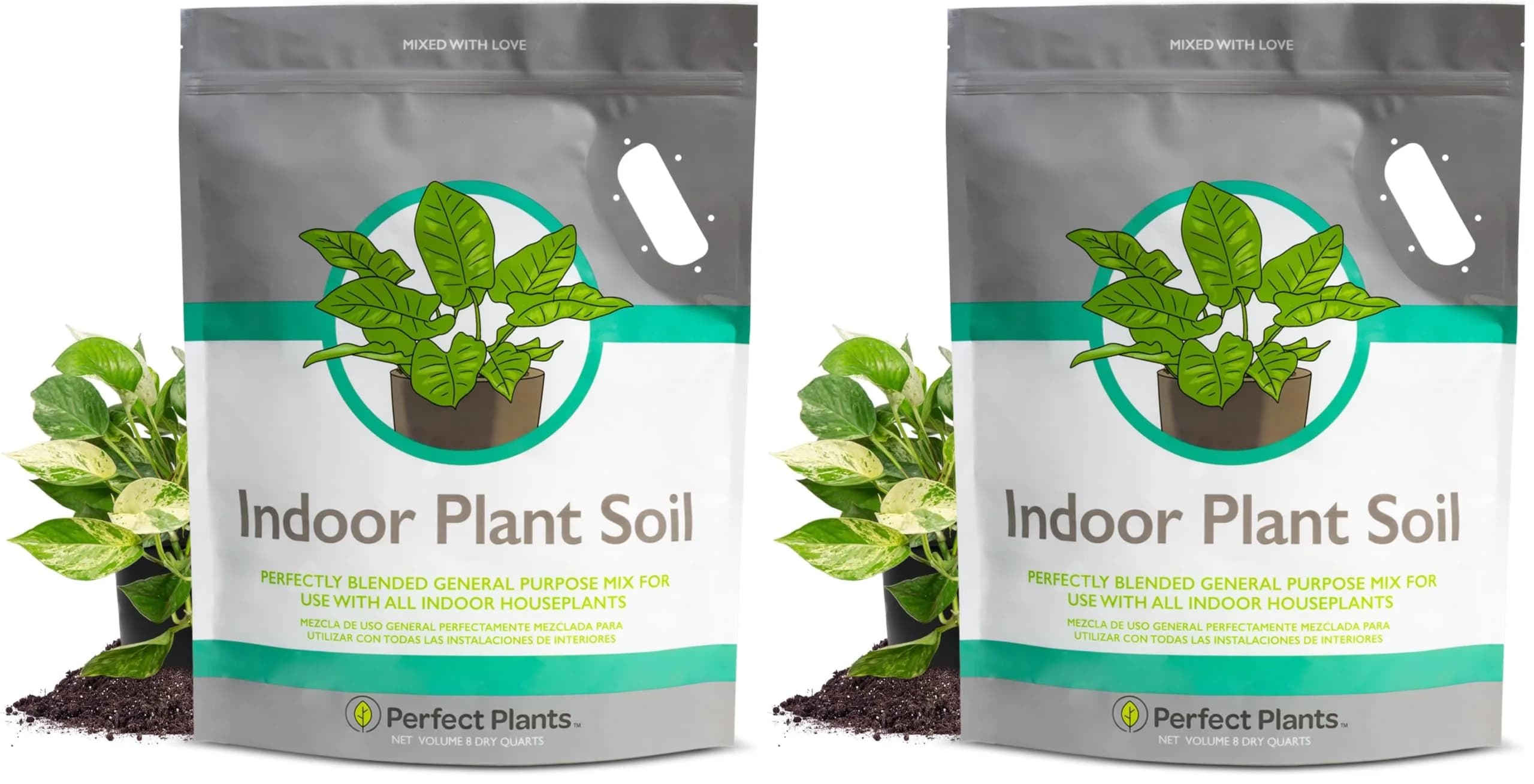 Perfect Plants Indoor Plant Soil, 8 qt (2-Pack), Coco Coir Potting Mix | Organic, Moisture-Drain & Easy to Store