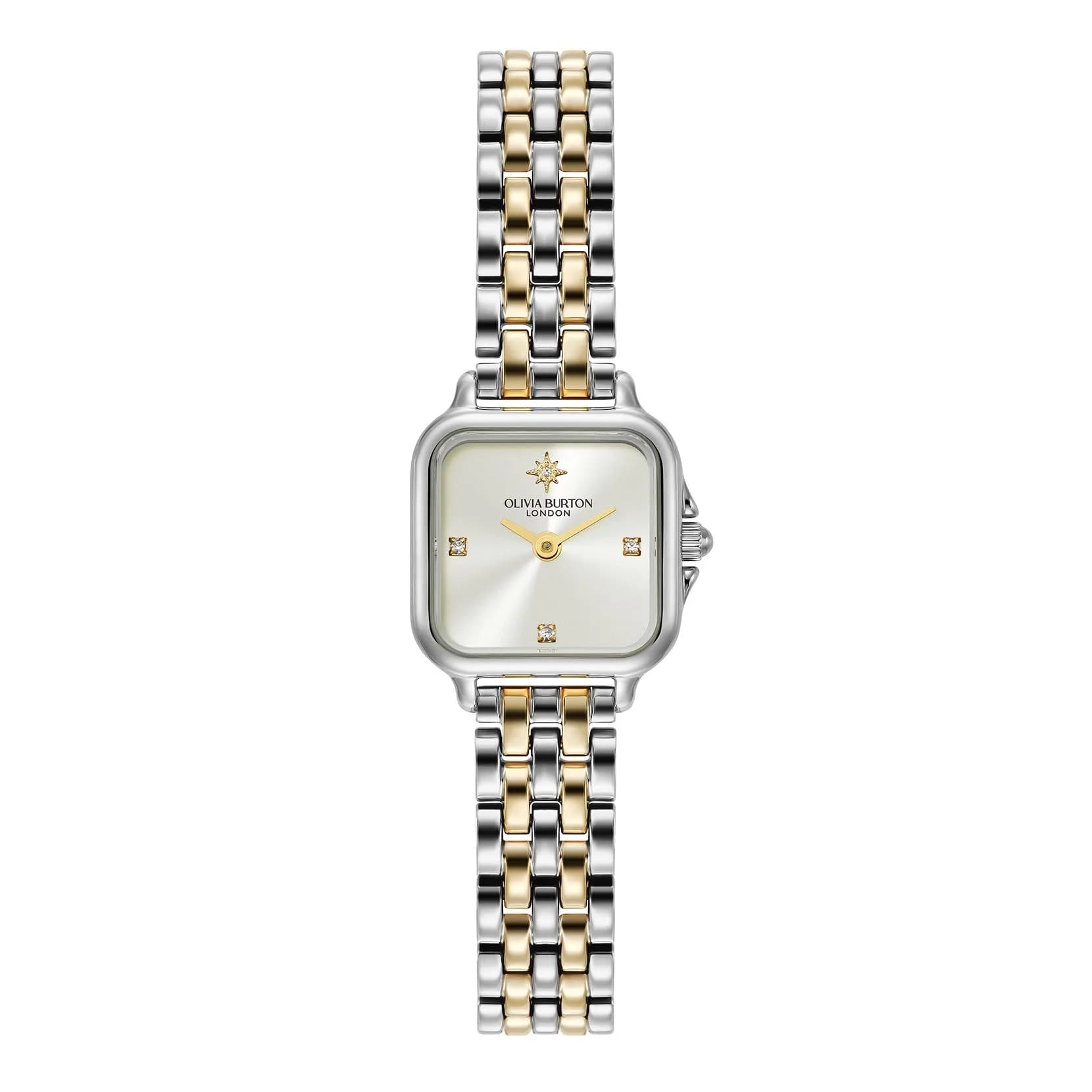 Olivia Burton Grosvenor Mini 20mm Women’s Quartz Watch | Petite Square Dial & Two-Tone Bracelet — Ivory Sunray