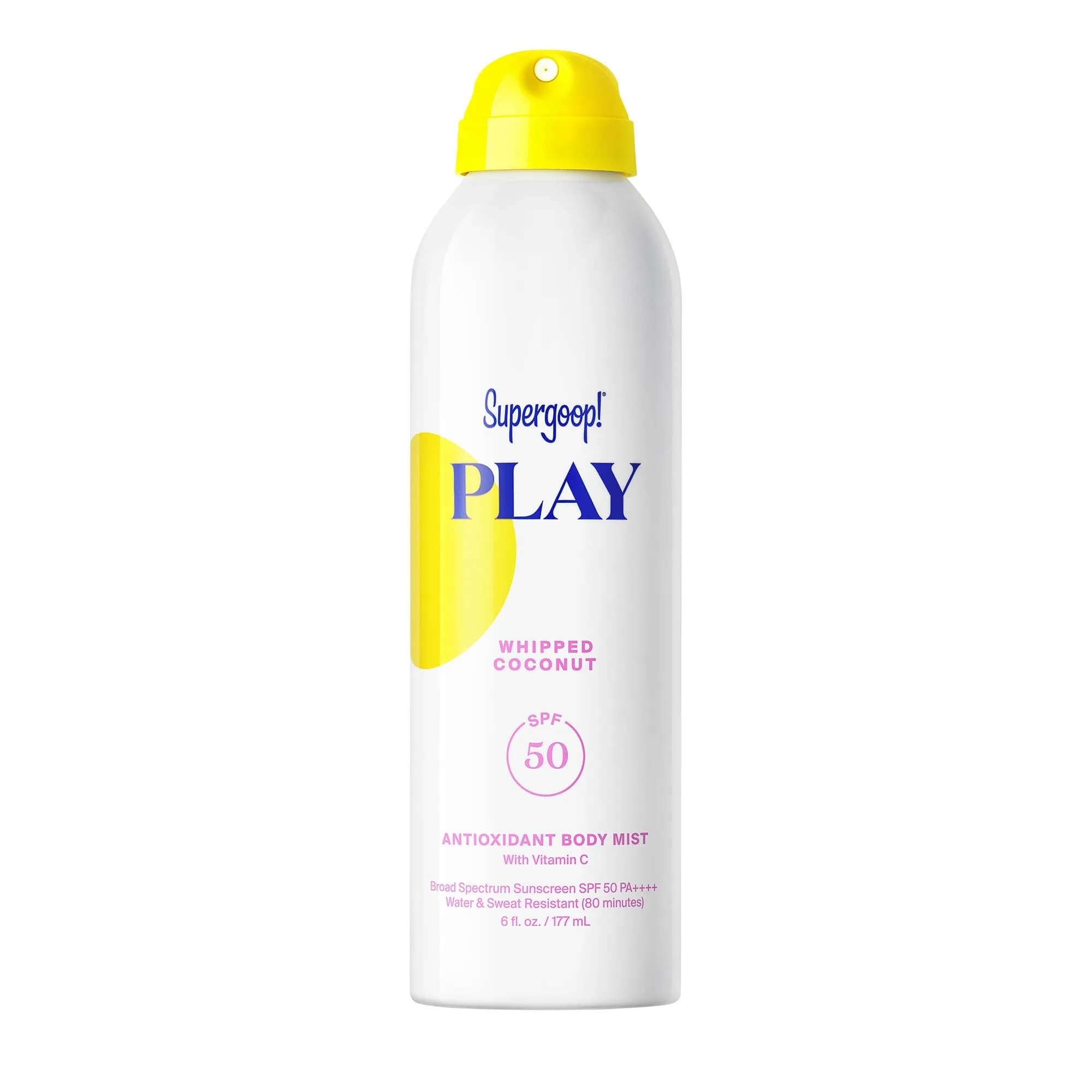 Supergoop! PLAY Antioxidant Body Mist with Vitamin C, 6 fl oz (177 ml) | Broad Spectrum SPF 50 PA++++ Sunscreen Spray - main product image