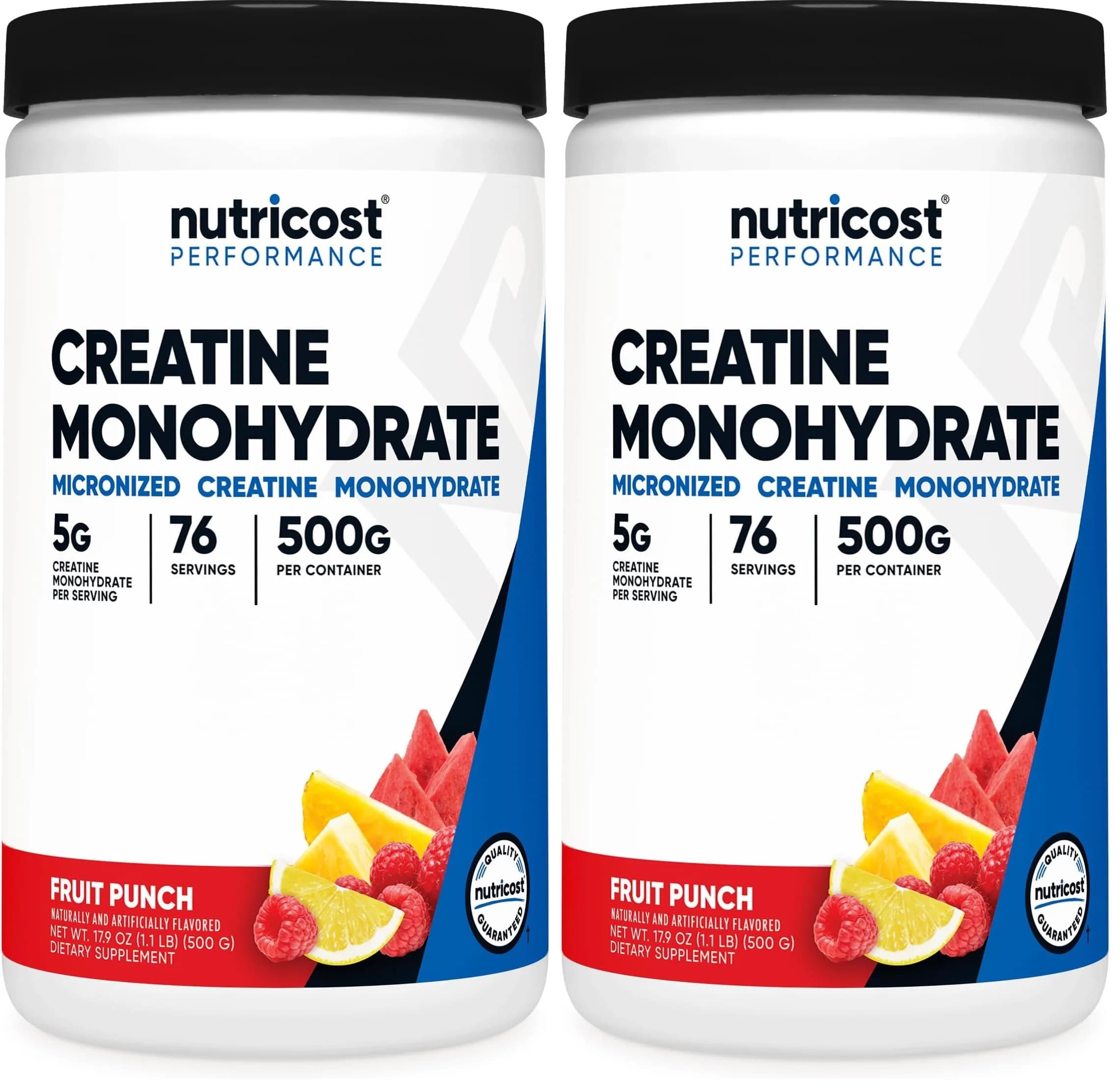 Nutricost Creatine Monohydrate Powder Fruit Punch 500g (1kg Total) | Micronized for Strength & Endurance - main product image
