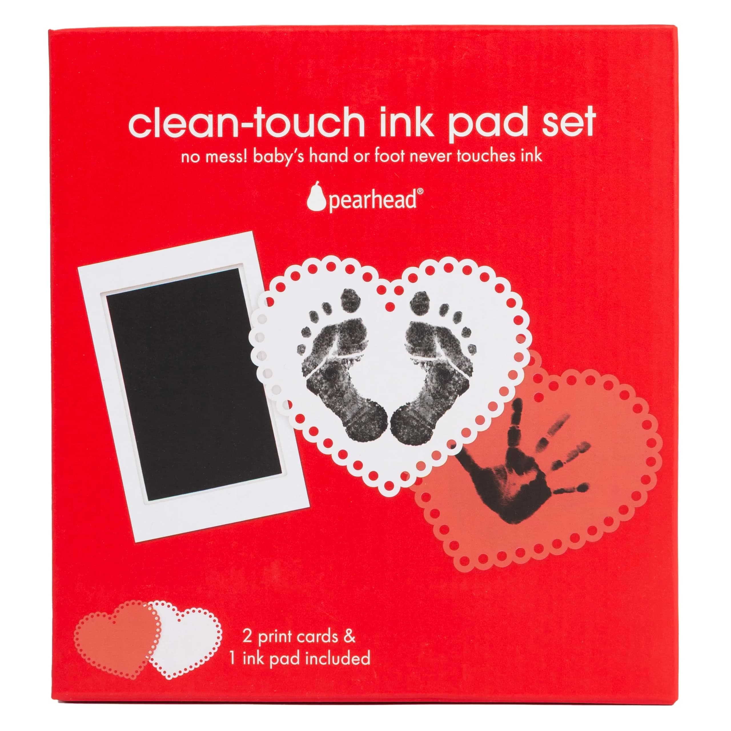 Pearhead Valentine's Day Baby Clean Touch Ink Pad Set with 2 Heart Print Cards | Mess-Free Newborn Keepsake - main product image