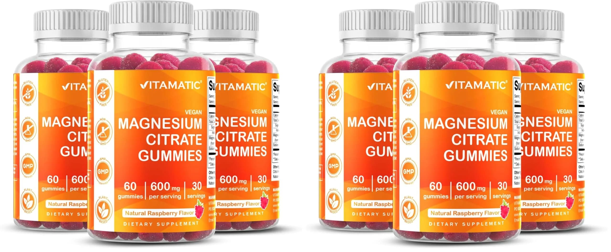 Vitamatic Magnesium Gummies 600mg | Vegan Relaxation & Muscle Support | 6 Pack