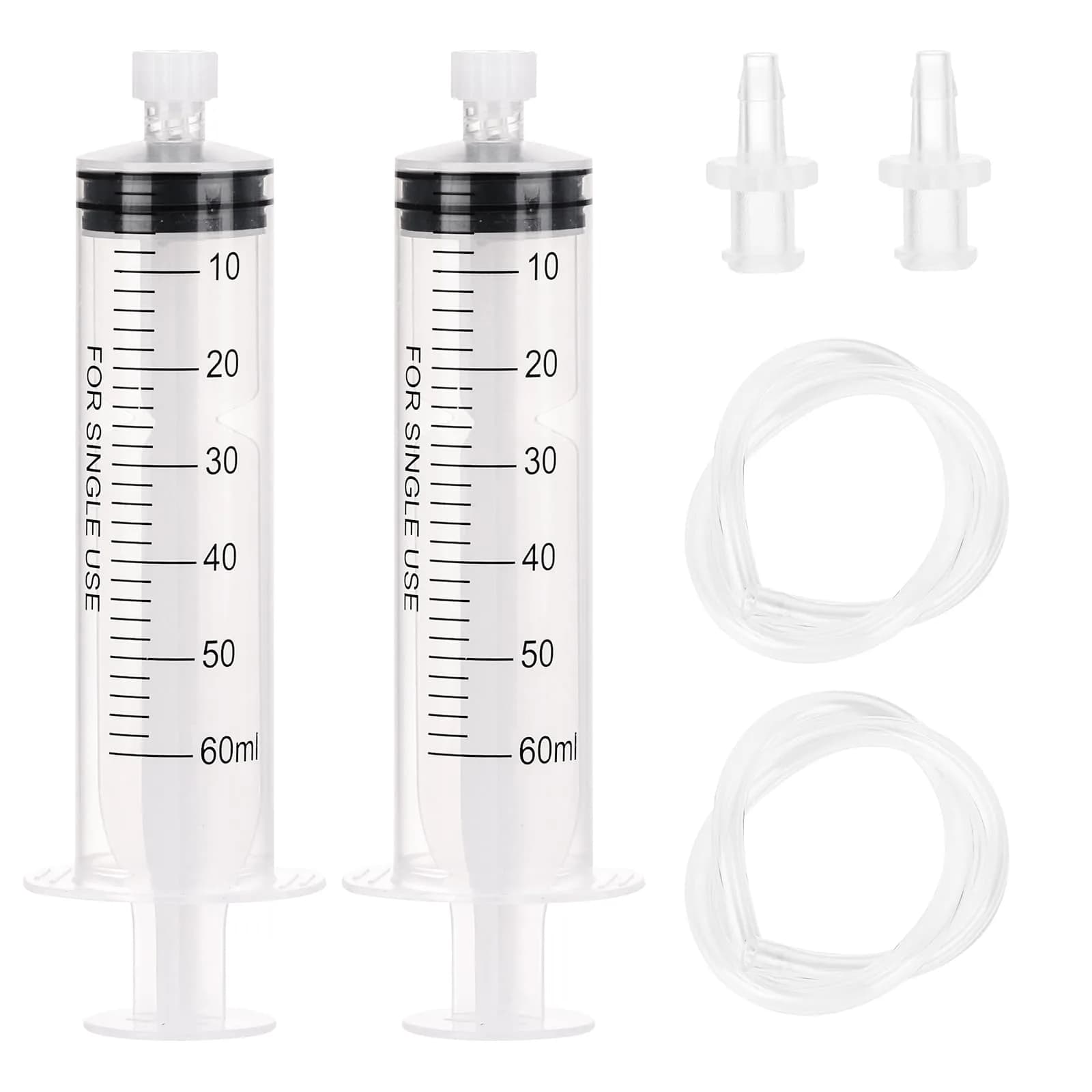 DEPEPE 60ml Plastic Syringe with 13in Tubing & Luer Connections (2-Pack, Transparent) | Sterile Lab Sample Injection — 60ML