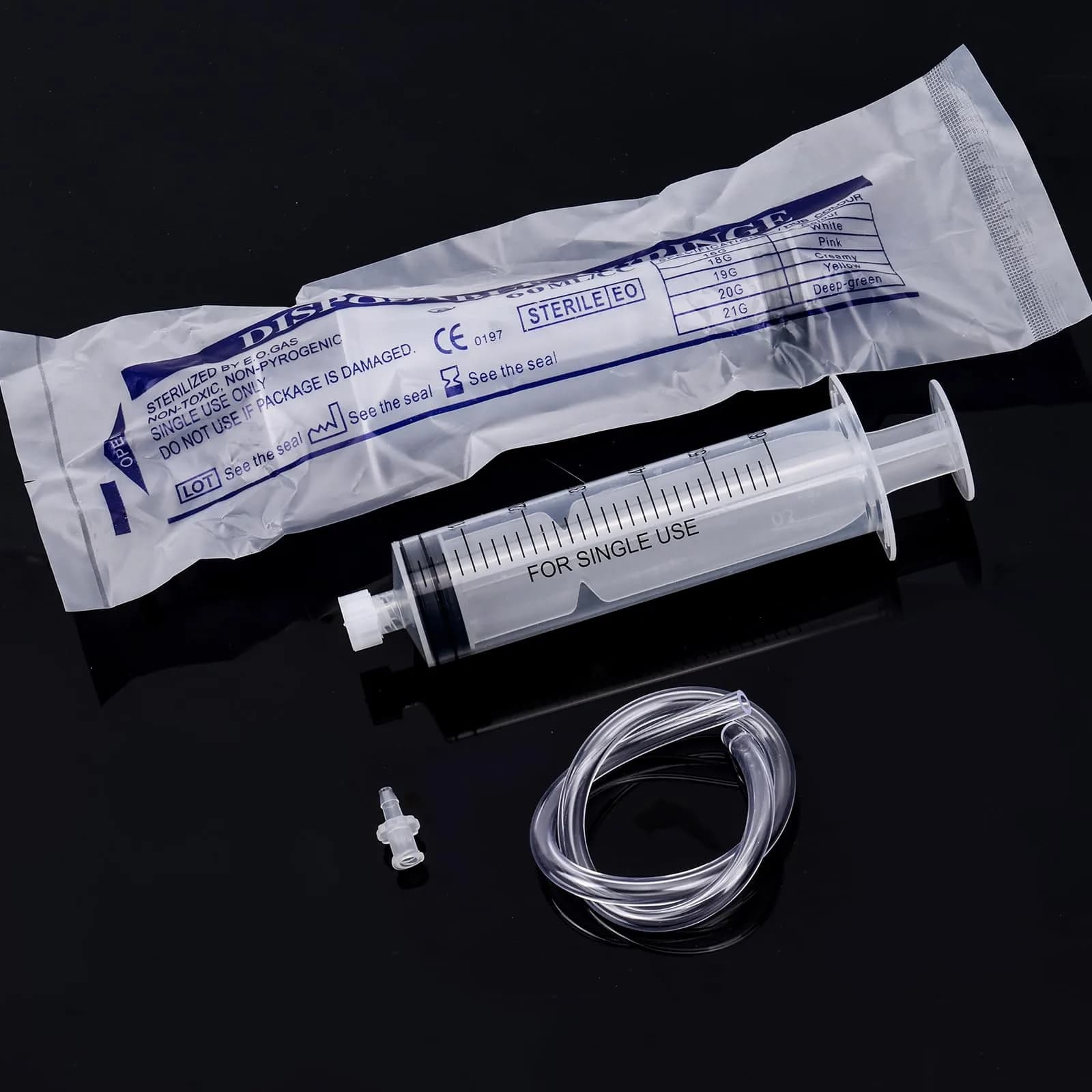 DEPEPE 60ml Plastic Syringe with 13in Tubing & Luer Connections (2-Pack, Transparent) | Sterile Lab Sample Injection - view 5
