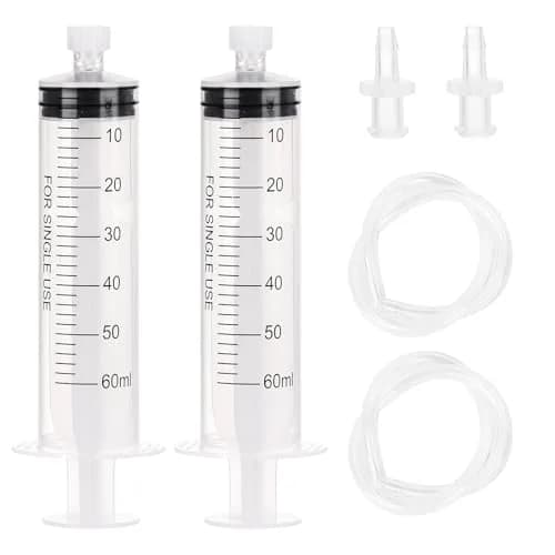DEPEPE 60ml Plastic Syringe with 13in Tubing & Luer Connections (2-Pack, Transparent) | Sterile Lab Sample Injection thumbnail 1