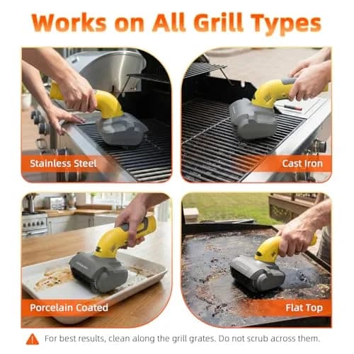 AURYAO Electric Grill Brush with LED Light | 3-in-1 Replaceable Heads, Cordless, 1200 RPM, Type-C Rechargeable, Outdoor BBQ thumbnail 4