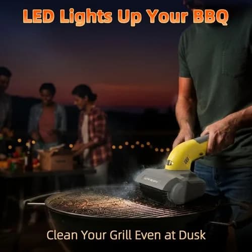 AURYAO Electric Grill Brush with LED Light | 3-in-1 Replaceable Heads, Cordless, 1200 RPM, Type-C Rechargeable, Outdoor BBQ thumbnail 5