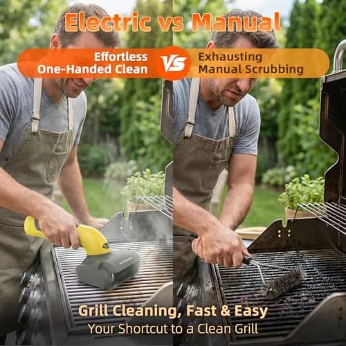 AURYAO Electric Grill Brush with LED Light | 3-in-1 Replaceable Heads, Cordless, 1200 RPM, Type-C Rechargeable, Outdoor BBQ thumbnail 2