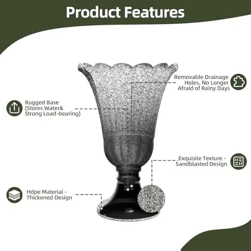 Diyfire Heavy-Duty 23.6" Tall Urns Planters for Outdoor Plants | Large Water Storage Garden Vase thumbnail 4
