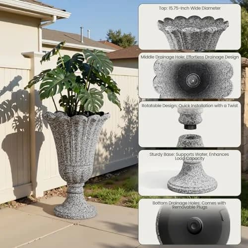 Diyfire Heavy-Duty 23.6" Tall Urns Planters for Outdoor Plants | Large Water Storage Garden Vase thumbnail 3