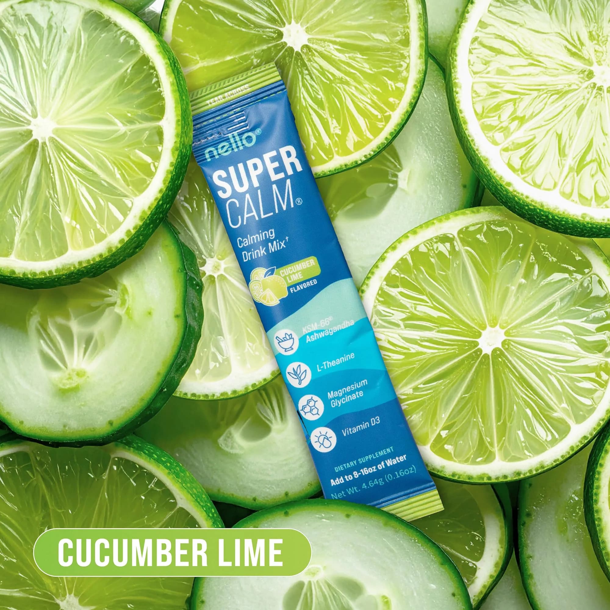 Nello SuperCalm Powdered Drink Mix Cucumber Lime 20 Ct | Cortisol Reducer and Sleep Aid Supplement - view 6