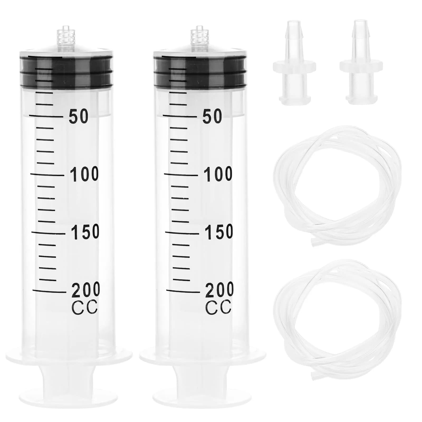 DEPEPE 200ml Large Plastic Syringe with 47in Tubing & Luer Connections (2-Pack, Transparent) - main product image