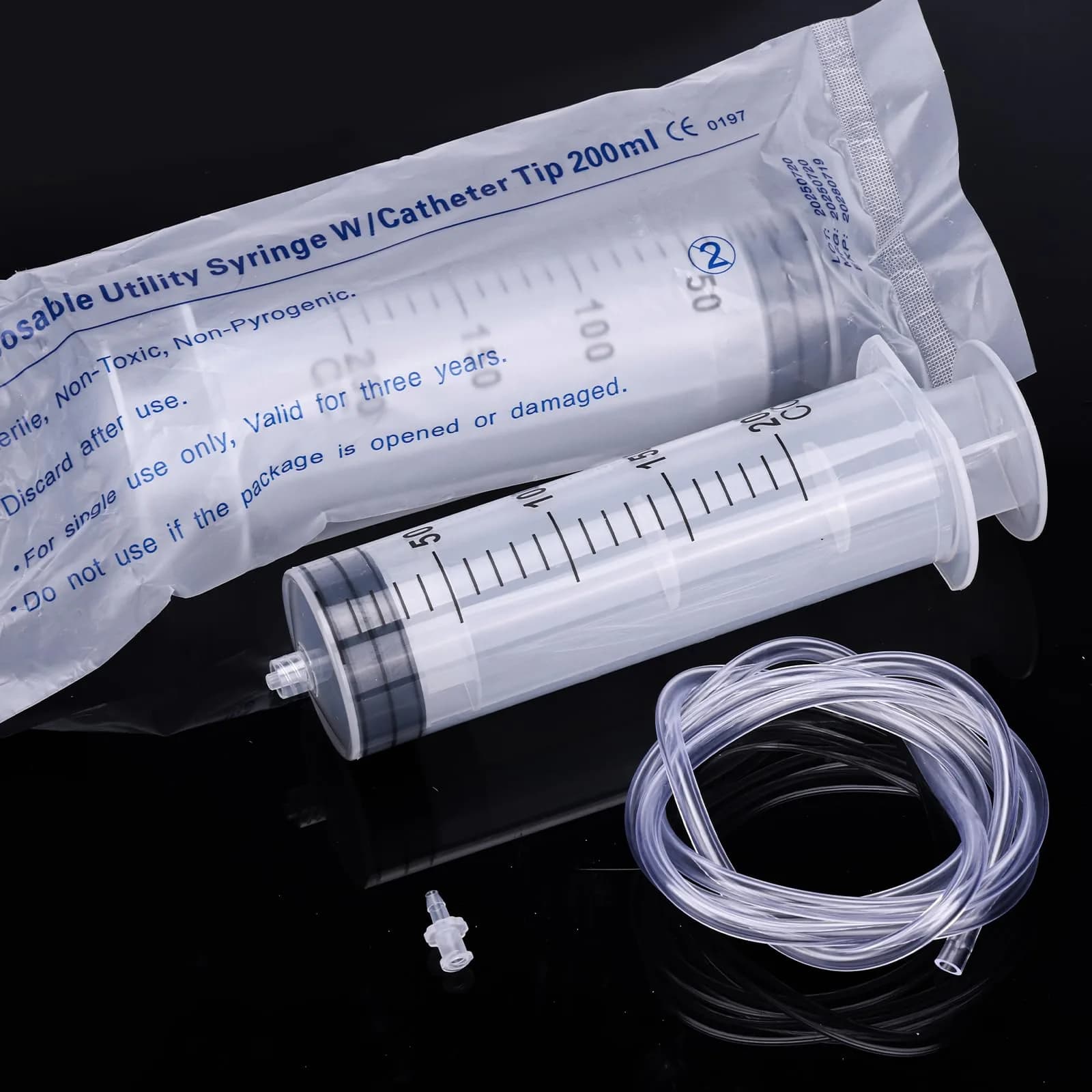 DEPEPE 200ml Large Plastic Syringe with 47in Tubing & Luer Connections (2-Pack, Transparent) - view 6