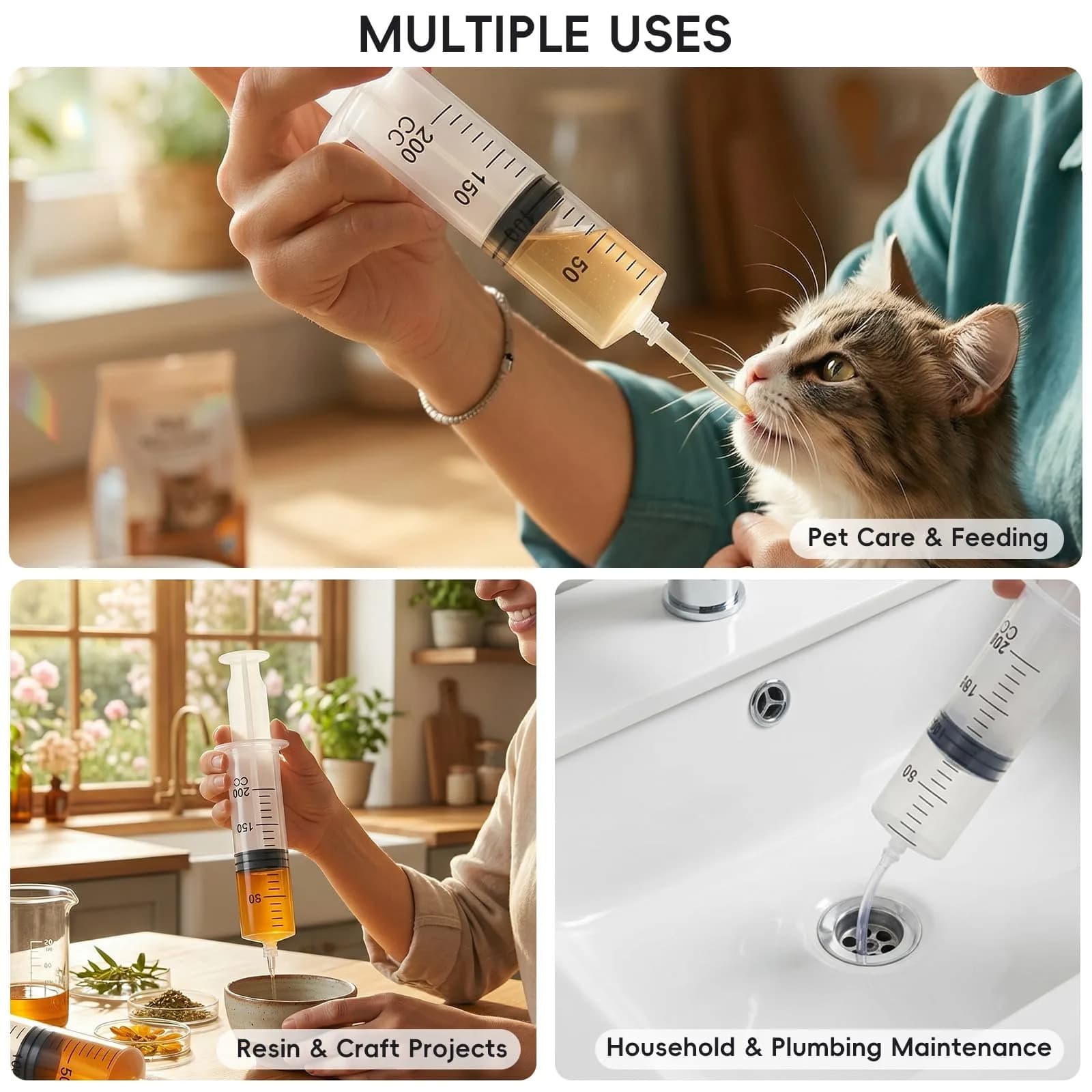 DEPEPE 200ml Large Plastic Syringe with 47in Tubing & Luer Connections (2-Pack, Transparent) - view 8