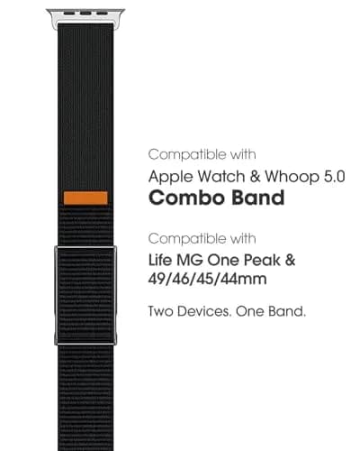 MAKCPOIMER Nylon Sport Band Combo for Whoop 5.0 & Apple Watch 49/45/44/42mm | Adjustable Black Fitness Wristband thumbnail 2