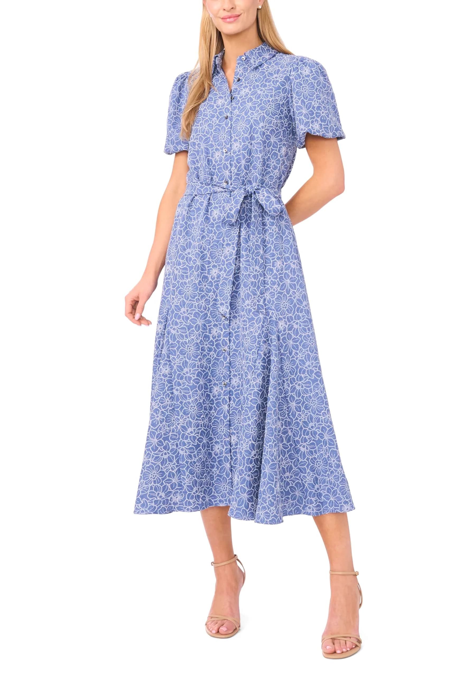 CeCe Short Sleeve Chambray Button Front Dress | Lightweight, Casual Summer Style (70-120 chars)