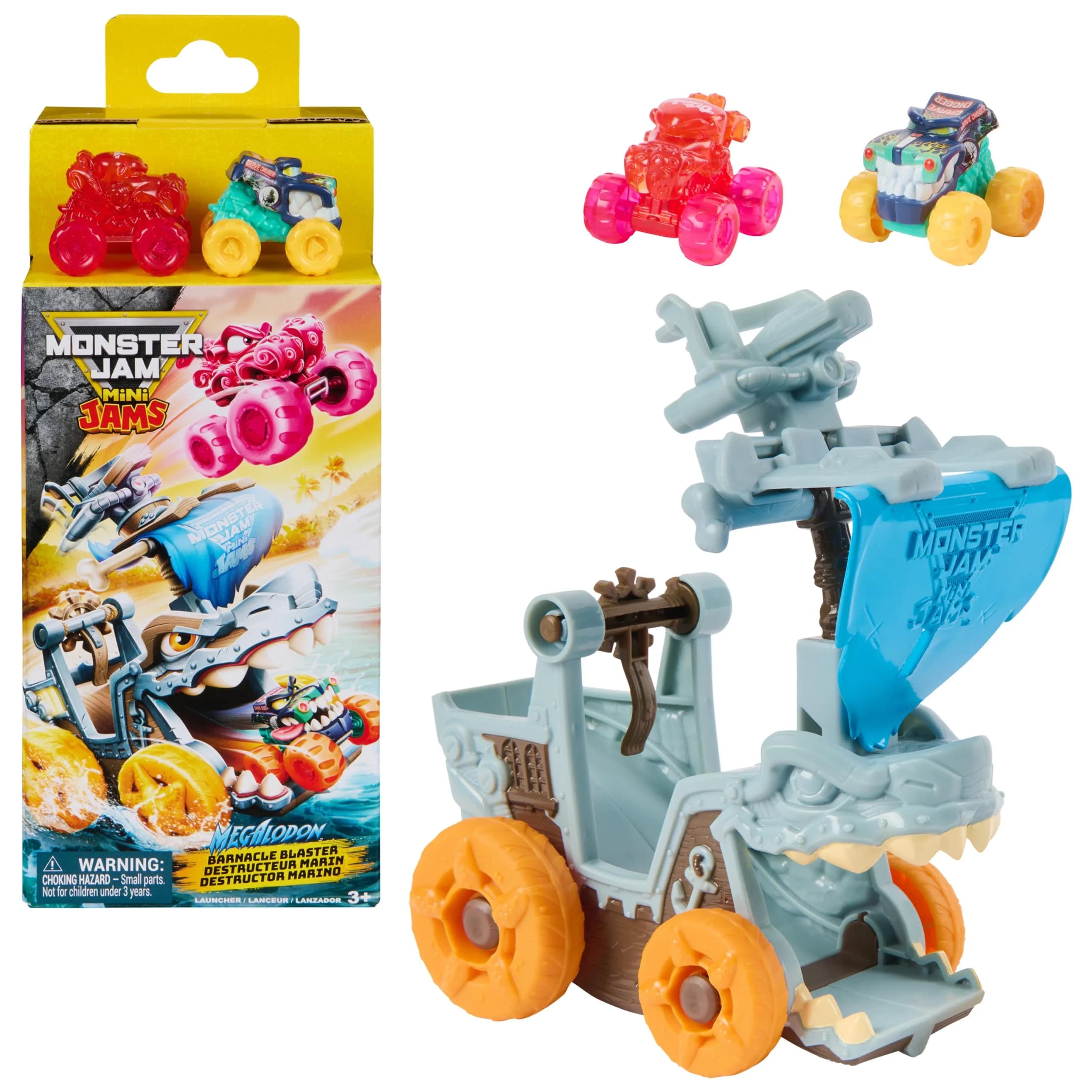 Monster Jam Mini Jams Megalodon Barnacle Blaster Playset | Dual Launch & Storage Toy for Kids — Multi
