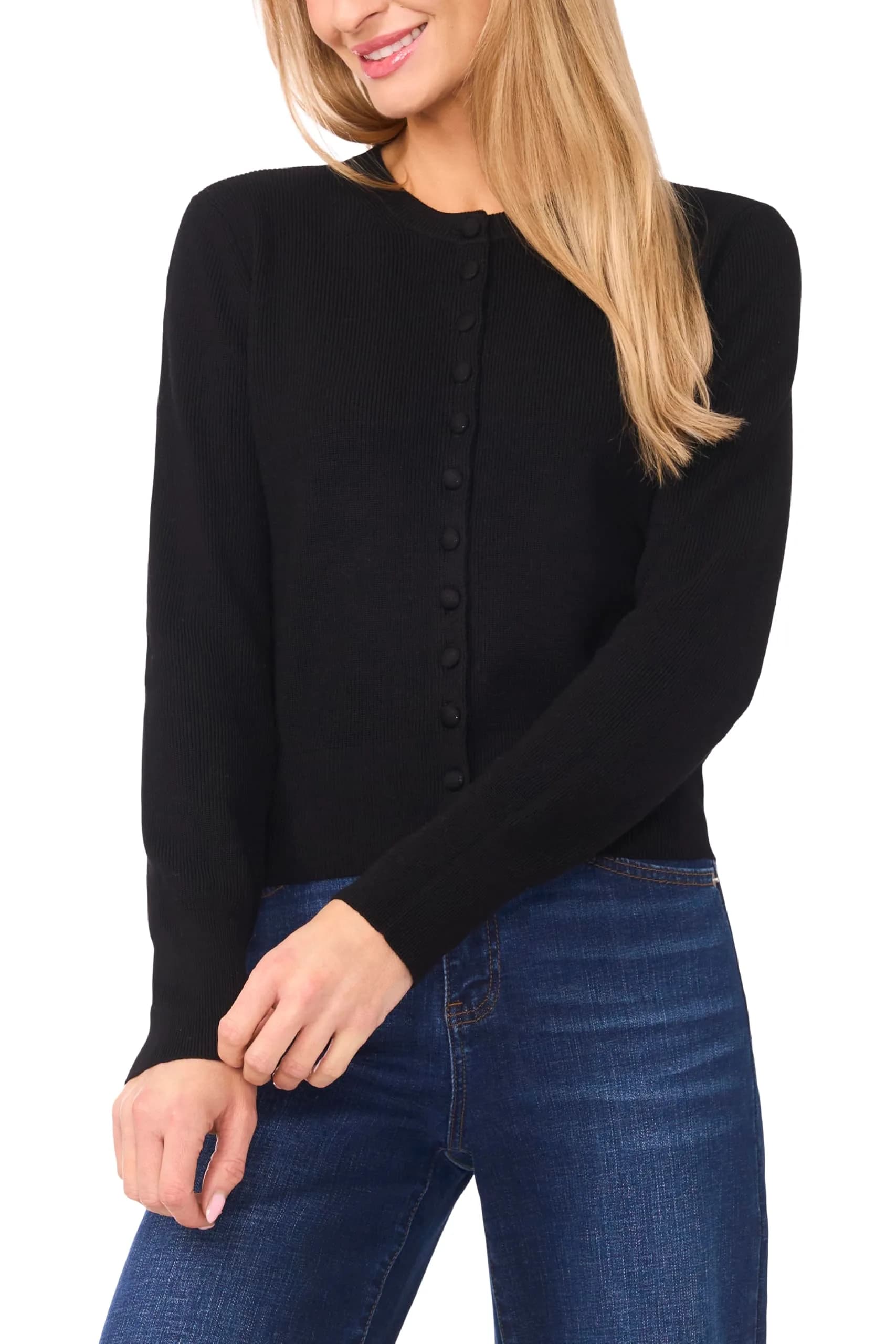 CeCe Long Sleeve Crew Neck Cardigan Rich Black | Soft Rayon & Nylon Blend, Regular Fit (70-120 chars) - main product image