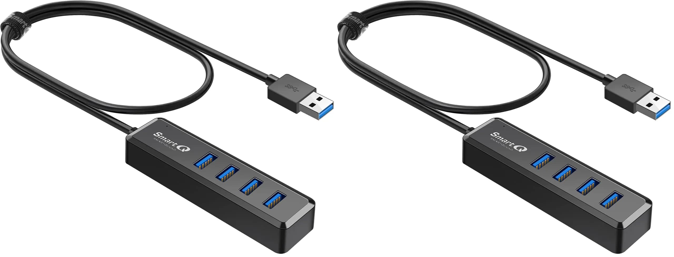 SmartQ H302S USB 3.0 Hub 4-Port | 2ft Long Cable, High-Speed Data Transfer, Compatible with Laptop, PC, Mac (Pack of 2) — 2 ft