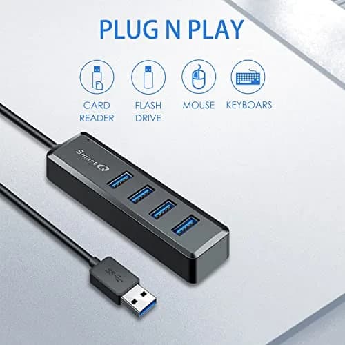 SmartQ H302S USB 3.0 Hub 4-Port | 2ft Long Cable, High-Speed Data Transfer, Compatible with Laptop, PC, Mac (Pack of 2) thumbnail 3