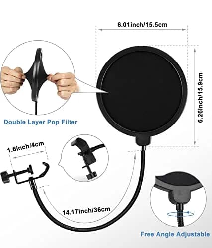 BILIONE Multifunctional Desktop Microphone Stand 2-Pack | Professional Recording Studio Equipment with Pop Filter & Shock Mount thumbnail 4