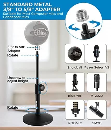 BILIONE Multifunctional Desktop Microphone Stand 2-Pack | Professional Recording Studio Equipment with Pop Filter & Shock Mount thumbnail 6