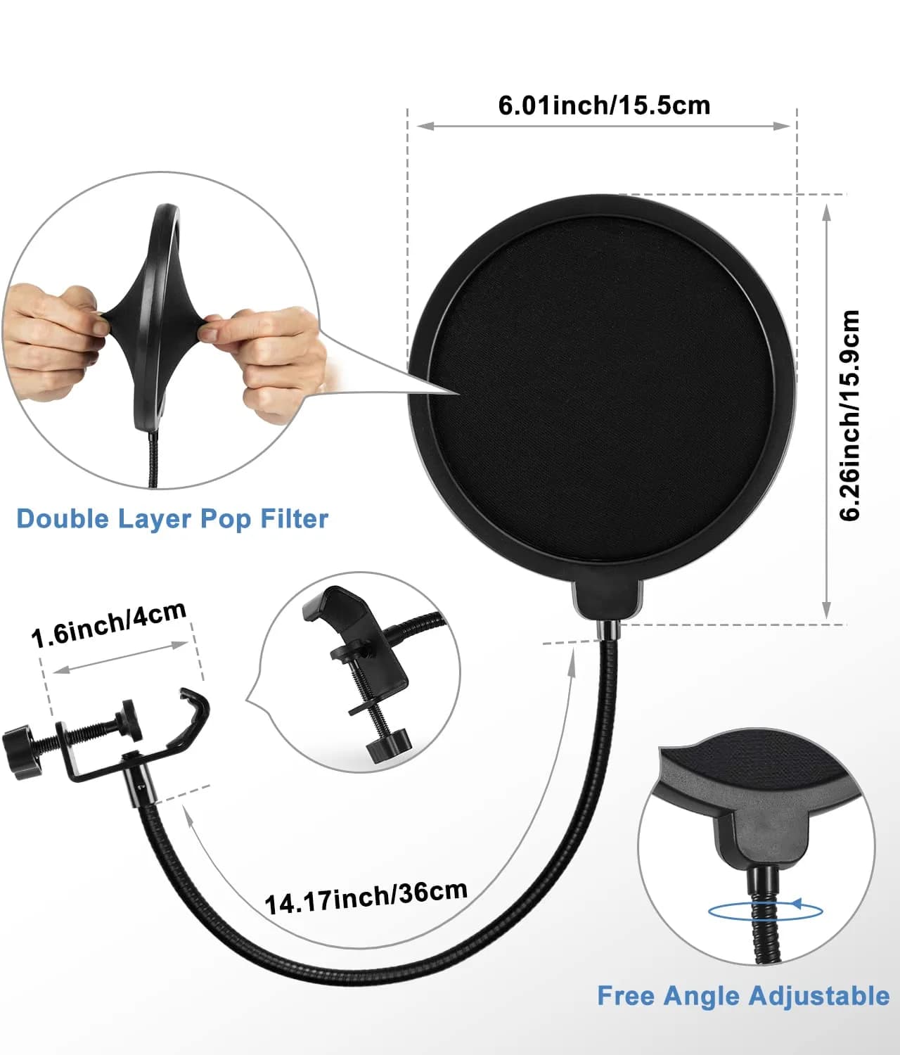 BILIONE Multifunctional Desktop Microphone Stand 2-Pack | Professional Recording Studio Equipment with Pop Filter & Shock Mount - view 4