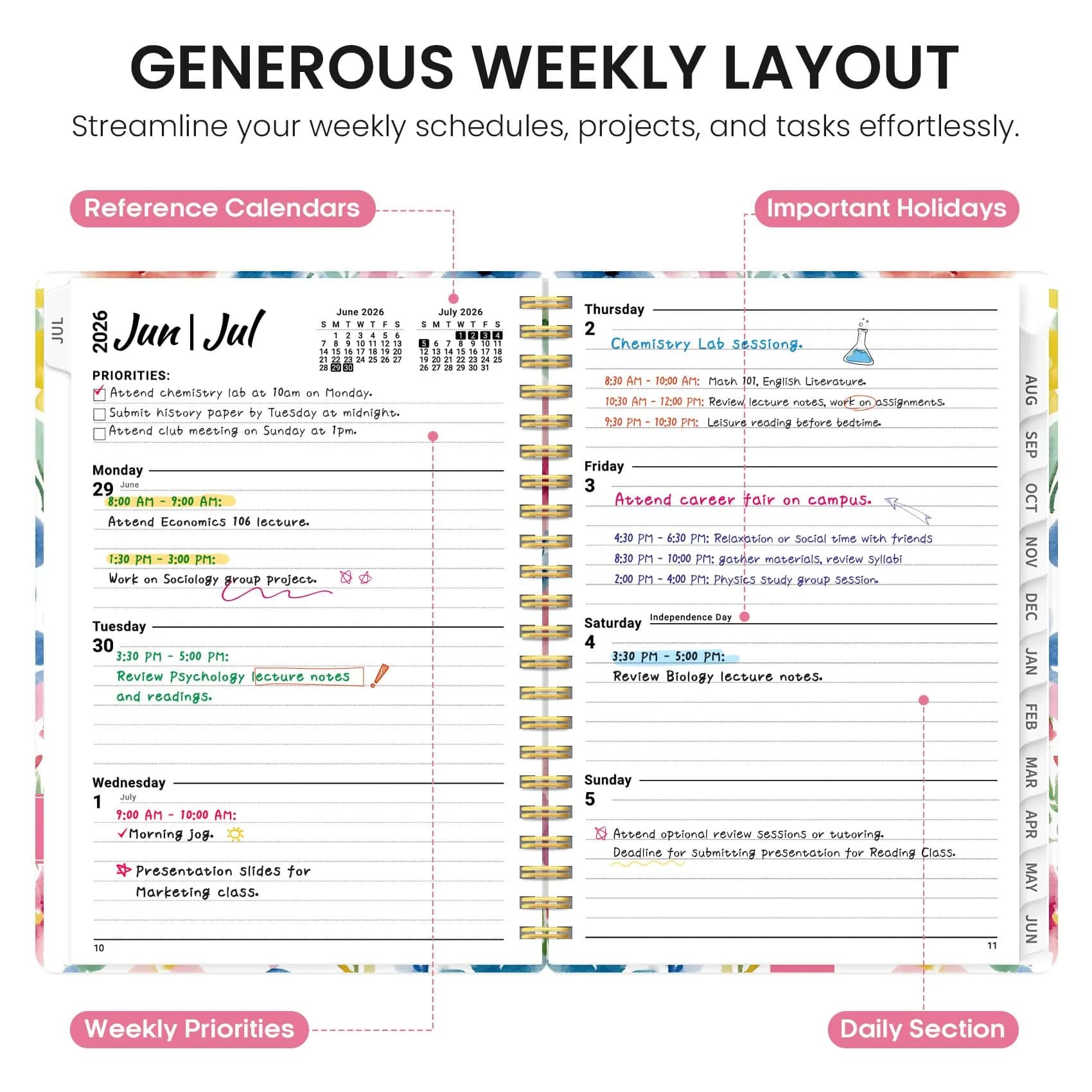 Taja Academic Planner 2026-2027, Jul 2026-Jun 2027 Monthly & Weekly Calendar Planner 28.5 cm (11 inches) | Acid-Free Paper Planner - view 3
