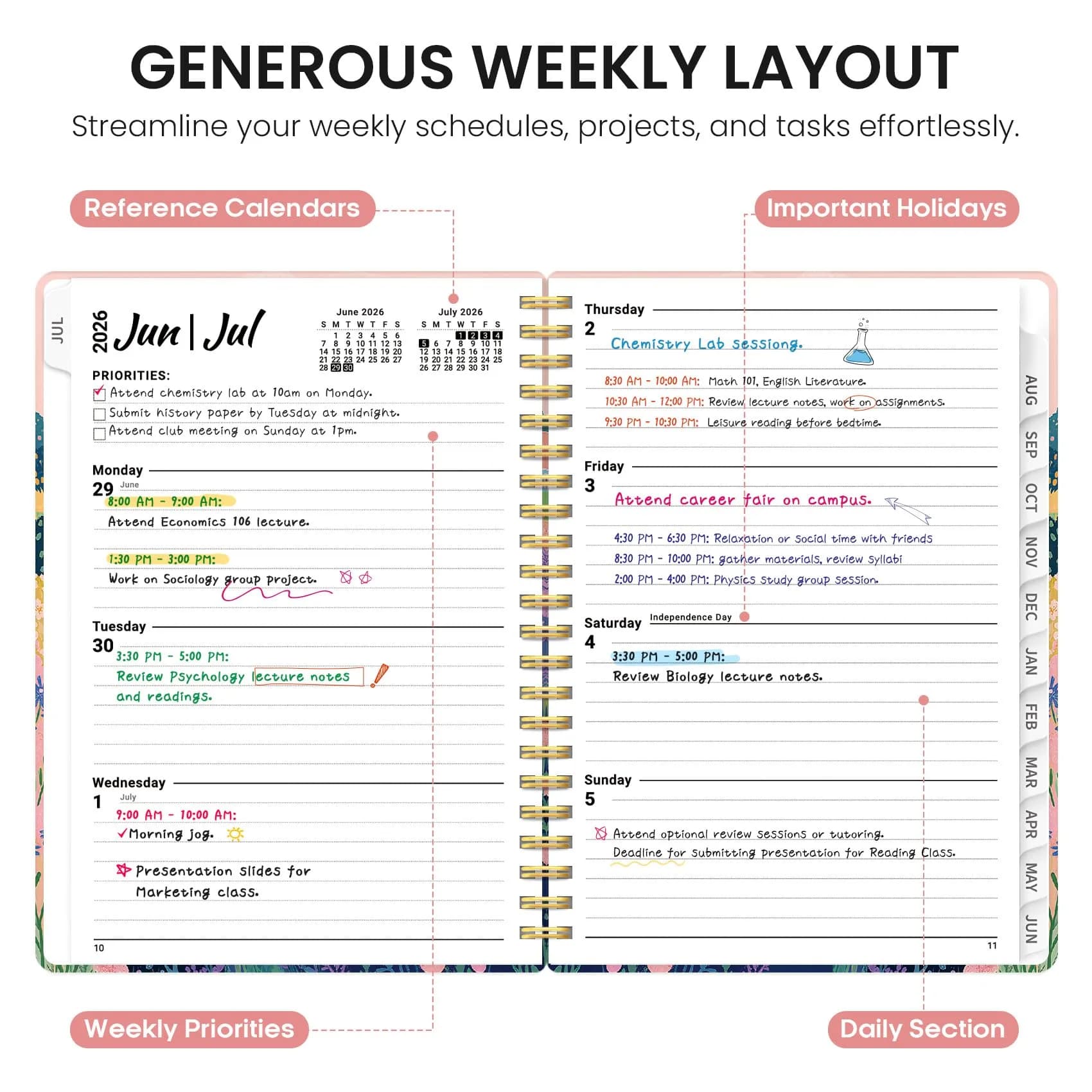 Taja Academic Planner 2026-2027, Jul 2026-Jun 2027 Monthly & Weekly Calendar Planner (A5 Size, 6.3"x8.5") | Acid-Free Paper Planner - view 3