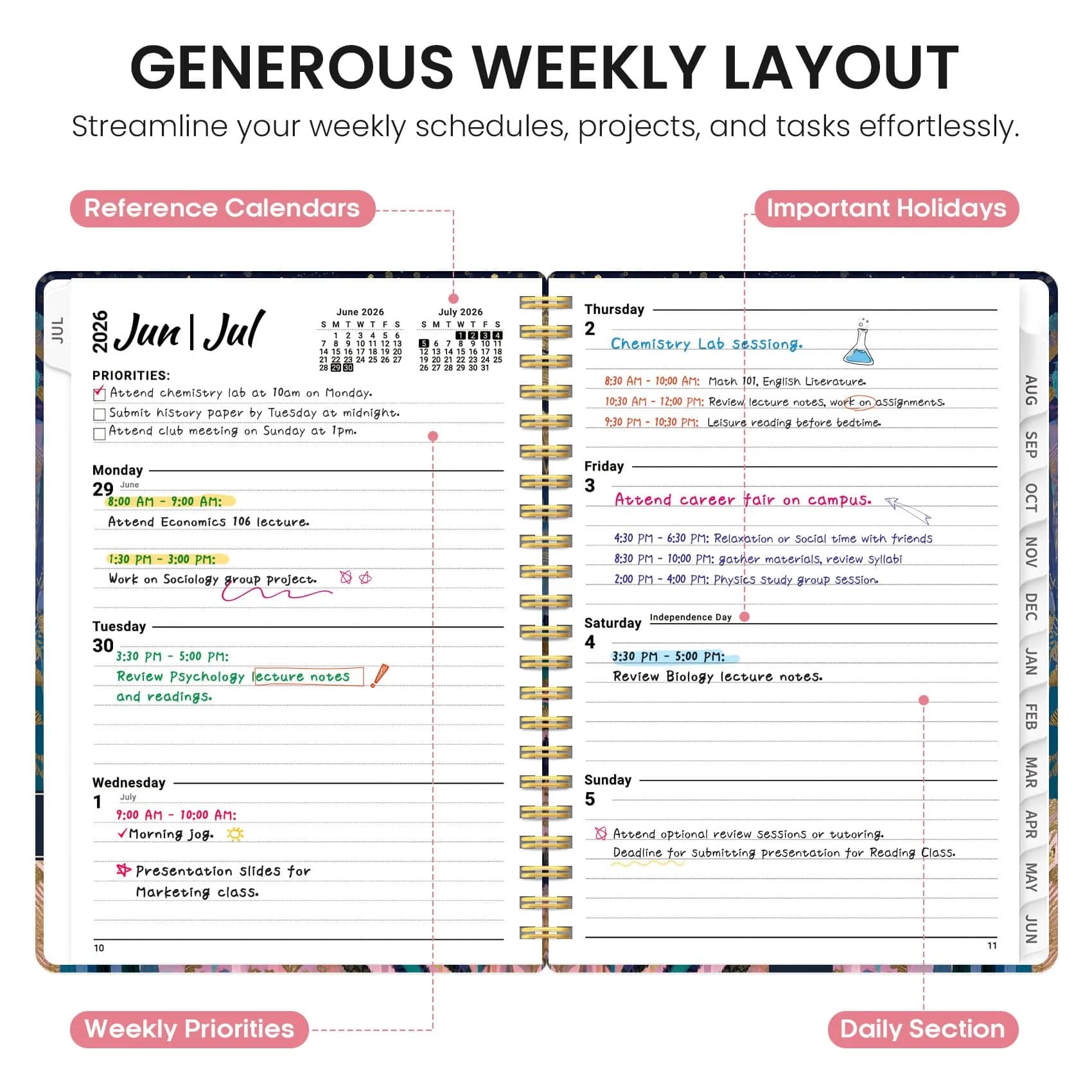 Taja Academic Planner 2026-2027, Jul 2026-Jun 2027 Monthly & Weekly Planner Calendar, 6.3"x8.5" (A5) | Structured Planning for Students & Professionals - view 3
