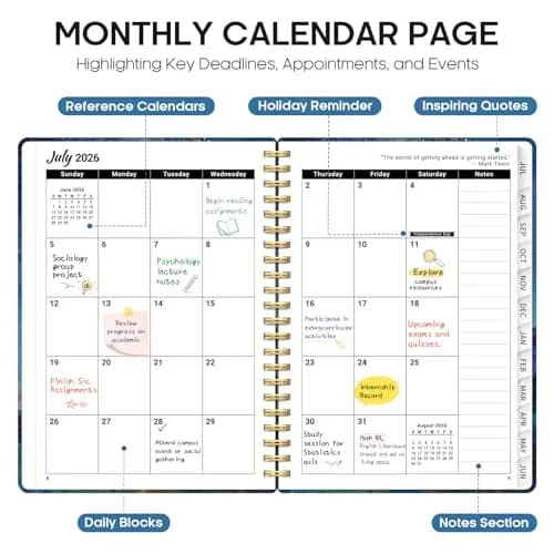 Taja Academic Planner 2026-2027, Jul 2026-Jun 2027 Monthly & Weekly Planner 16 cm (6.3") x 21.5 cm (8.5") | A5 Size, Hardcover, Spiral Bound thumbnail 2