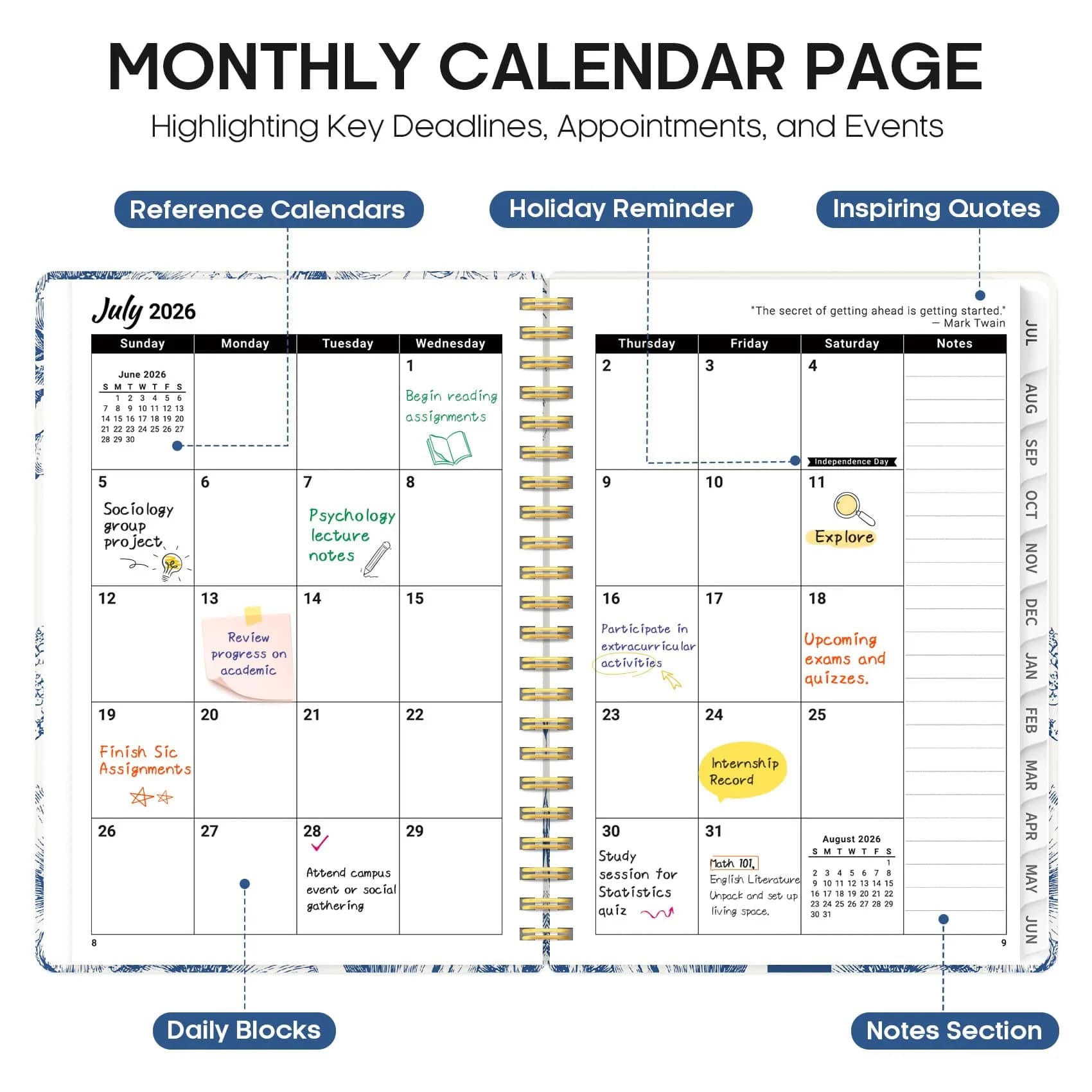 Taja Academic Planner 2026-2027, Monthly & Weekly Jul 2026-Jun 2027 Planner, 16cm (6.3") x 21.7cm (8.5") | Organized Planning for Students & Professionals thumbnail 2
