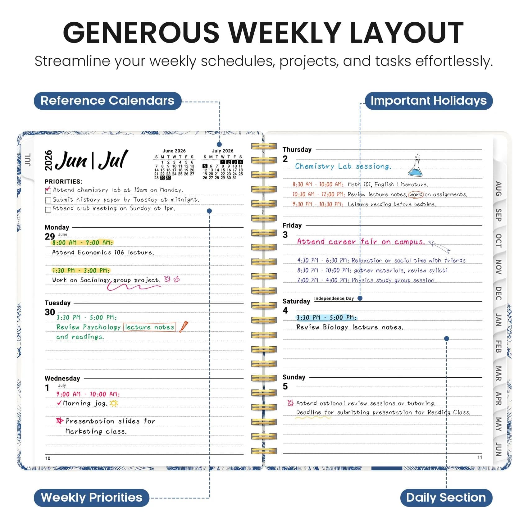 Taja Academic Planner 2026-2027, Monthly & Weekly Jul 2026-Jun 2027 Planner, 16cm (6.3") x 21.7cm (8.5") | Organized Planning for Students & Professionals thumbnail 3