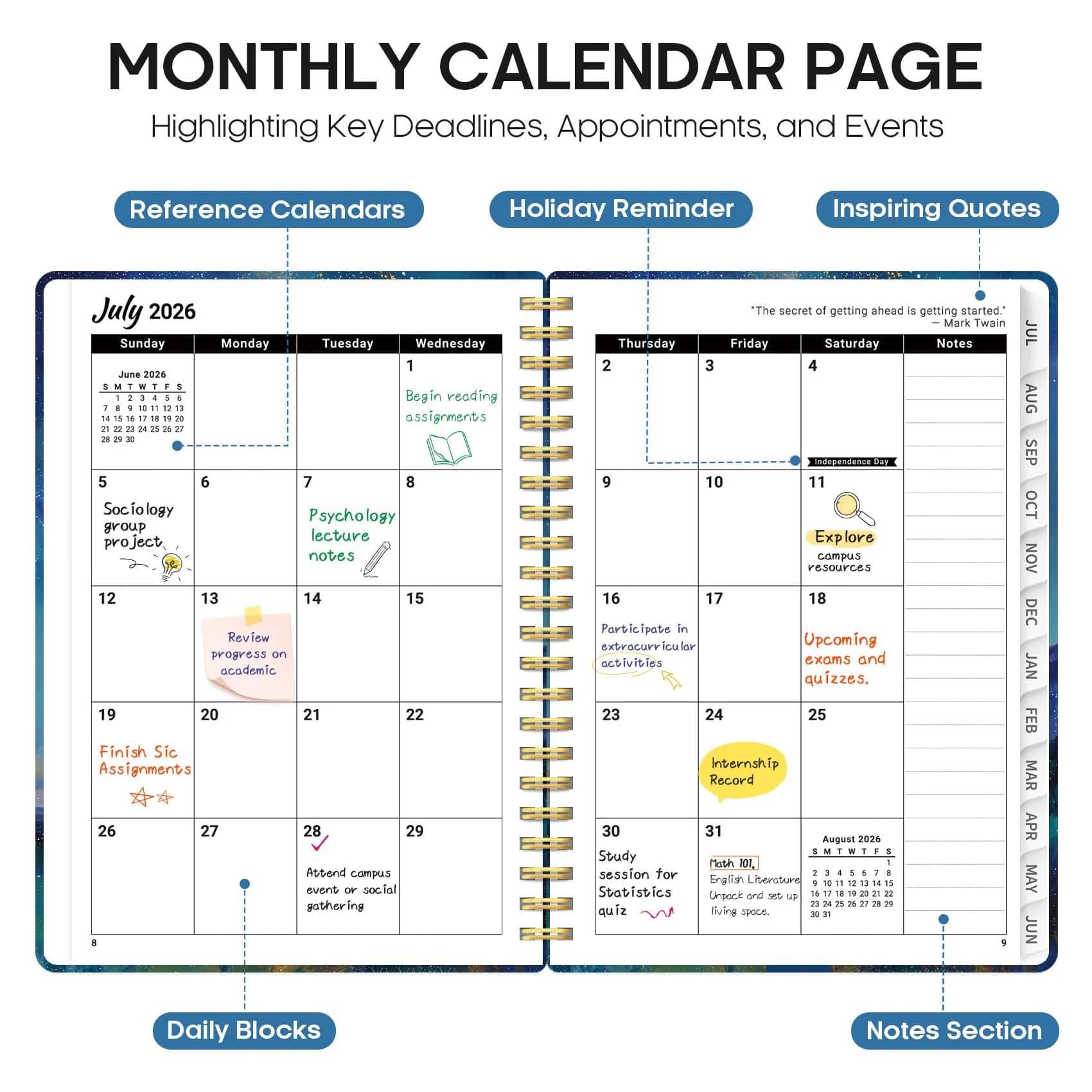 Taja Academic Planner 2026-2027, A-Starlit Peaks, Large 8.5"x11" Monthly & Weekly Calendar - view 2